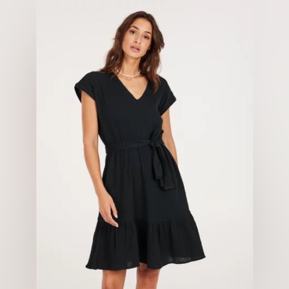 Ruffle Hem Tiered Dress Lightweight Flowy Gauze Neutral Black Gap Size XXL - Picture 6 of 16